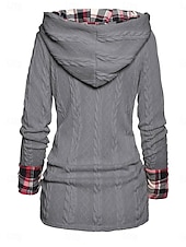 economico Motivi grafici e dettagli-Per donna Felpa Pullover Maglione Informale Morbido A quadri A coste Con cappuccio Collage Lavorato a maglia Manica lunga Top regolari Maglia Esterno Giornaliero Fine settimana Vino Beige Autunno