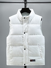 halpa Gilets-Miesten Puffer Vest Vakosametti liivi Tikattu liivi Arki-asut Loma Bile Muoti Perus 봄 &amp; Syksy Vetoketju Vakosametti Mukava Tavallinen Vetoketju Stand-kaula-aukko Normaali Musta Valkoinen Ruskea