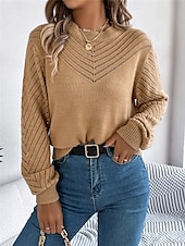 economico Colori solidi-Per donna Felpa Pullover Maglione Informale Morbido Colore puro A coste Girocollo Traforato Lavorato a maglia Manica lunga Top regolari Maglia Esterno Giornaliero Fine settimana Bianco Arancione