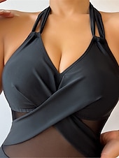 economico Costumi interi-Per donna Costumi da bagno Un pezzo Monokini Costume da bagno Retato Schiena scoperta Fasciante in vita Vita alta Taglia piccola Festività Abbigliamento mare Tinta unica Halter Neck Senza maniche