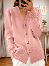 economico Cardigan e capispalla-maglione rosa da donna San Valentino cardigan maglione giacca scollo a V maglia bottone lavorato a maglia primavera autunno quotidiano festa uscita carino quotidiano morbido manica lunga colore puro