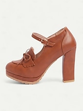 ieftine anii 1950-pantofi vintage maro mary jane de dama - pantofi cu platforma cu toc gros cu detaliu fundita, ideali pentru tinute retro si clasice, perfecti pentru birou, petreceri si ocazii speciale