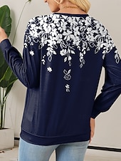 abordables Tops Florales-Sudadera de mujer de poliéster con estampado floral para uso diario, con cremallera, informal, cuello redondo, manga larga, microelástica, otoño e invierno, cómoda, transpirable, tejido suave