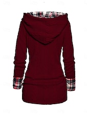 economico Motivi grafici e dettagli-Per donna Felpa Pullover Maglione Informale Morbido A quadri A coste Con cappuccio Collage Lavorato a maglia Manica lunga Top regolari Maglia Esterno Giornaliero Fine settimana Vino Beige Autunno