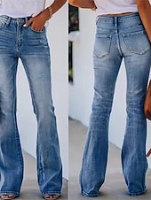 abordables Pantalones-Mujer Normal Vaqueros Timbre Ropa de calle Elegante Longitud total Media cintura Color sólido Moda Confortable Transpirabilidad Al Aire Libre Microelástico Oficina Calle Casual Azul Piscina Primavera