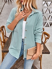 cheap Shirt Jackets-Women&#039;s Casual Jacket Outdoor Street Daily Wear Fall Regular Coat Regular Fit Thermal Warm Breathable Stylish Casual Jacket Long Sleeve Stripes and Plaid with Pockets Print Black Blue Khaki