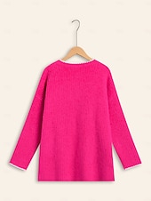 billiga Koftor &amp; Ytterkläder-Dam Kofta Nedvikt Ribbad Sticka Ullblandning Färgblock Drop Shoulder Höst vinter Ledigt / vardag Ledigt vardag Långärmad Kontrastfärg Rosenröd S M L