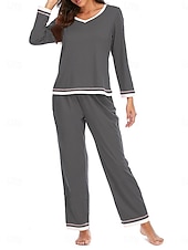ieftine Seturi noapte pentru femei-set de pijamale de damă culoare pură casual confort acasă zilnic confort din bumbac cald cu gâtul turnat tricou cu mânecă lungă pantaloni talie elastică ținute de toamnă iarnă acasă