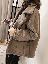 billige Puffer og Parka-Dame Fleece-jakke Teddyfrakk Hettegenser Hold Varm Pustende Knapper Lomme Fleece Lined Fritid عادي Feriereise Gate Dagligdagstøy Ut på byen Enkeltkneppet Normal Aftæpning Normal Langermet Yttertøy