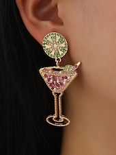 cheap Women&#039;s Earring-Unique Cocktail Glass Dangle Earrings – Festive Gold-Tone with Rhinestone Lime and Drink Design, Fun Party Jewelry for Women