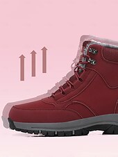 Недорогие Снежные и зимние ботинки-женские водонепроницаемые зимние ботинки для снега - красные ботинки на шнуровке с подкладкой из искусственного меха, нескользящая подошва, идеально подходят для активного отдыха и холодной погоды