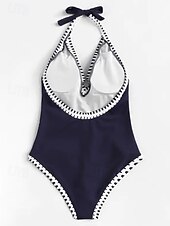 billige Onepiece badedrakter-Dame Badetøy Ett stykke Monokini Badedrakt Åpen rygg Lapper Midjekontroll Høy Midje Tynn Ferie Strand Klær Helfarge Grimehals Ermeløs Badedrakter