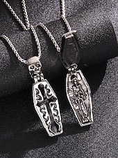 preiswerte Accessoires für Herren-Gothic-Halskette mit Totenkopf- und Sargkreuz-Anhänger – Edelstahl-Amulett im Vintage-Stil für Männer