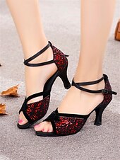 abordables Chaussures de danses latines-chaussures de danse à paillettes pour femmes avec brides croisées – talons de salon latins confortables pour les spectacles et les fêtes
