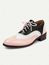olcso Női lapos sarkú cipők-női retro rózsaszín és fekete oxford cipő – lakk műbőr fűzős brogue a vintage lezser stílushoz és divatos kirándulásokhoz