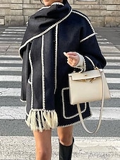 billiga Trenchcoats-Dam Vinterkappa Utomhus Gata Dagliga kläder Höst Vinter Normal Täcka Normal Håller värmen Andningsfunktion Stylish Ledigt Jacka Långärmad Slät Tofs Med fickor Svart Vit Kaki