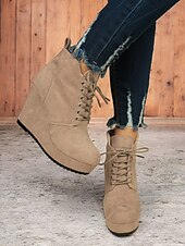 cheap Ankle Boots-Women&#039;s Faux Suede Wedge Ankle Boots with Lace-Up Design - Comfortable Platform Boots for Casual and Everyday Wear