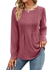 preiswerte Einfarbiges T-Shirt-Damen T Shirt Glatt Modisch Modern Brautkleider schlicht Langarm Rundhalsausschnitt Normale Oberteile Täglich Wochenende Rote Braun Beige Herbst Winter