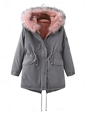 cheap Puffers &amp; Parka-Women&#039;s Fleece Jacket Teddy Coat Hoodie Jacket Warm Breathable Zipper Pocket Fleece Lined Casual Plain Vacation Street Daily Wear Going out Zipper Regular Hoodie Regular Fit Long Sleeve Outerwear