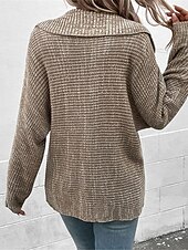 cheap Solid Colors-Women&#039;s Sweater Pullover Sweater Jumper Casual Soft Solid Color Ribbed Hooded Knitted Long Sleeve Regular Tops Knit Outdoor Daily Weekend Khaki Fall Winter