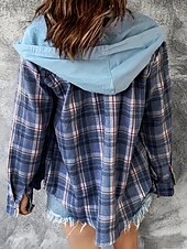 cheap Work Tops-Women&#039;s Plus Size Blouse Casual Pocket Long Sleeve Regular Tops Hooded Daily Blue Light Blue Spring &amp;  Fall