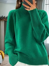 cheap Pullovers &amp; Tops-Women&#039;s Sweater Pullover Sweater Jumper Turtleneck Knit Knitted Raglan Sleeves Spring Fall Home Daily Holiday Daily Casual Soft Long Sleeve Pure Color White Light Green