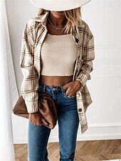 abordables Vestes chemise-Veste décontractée Femme Extérieur Plein Air Usage quotidien mode Décontractées Avec poches Imprimer Normal Manteau Blanche Rose Claire Abricot Automne Hiver Boutonnage Simple Col rabattu Standard S