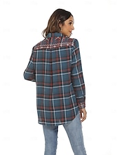 preiswerte Blumenoberteile-Damen Boho-Hemd Blumen Karomuster Blume Lässig Boho Langarm Bischofsärmel Hemdkragen Normale Oberteile Valentinstag Arbeit Täglich Bestickt Blau Frühling, Herbst, Winter, Sommer