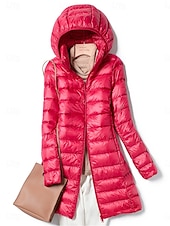 abordables Doudounes &amp; Parkas-Femme Doudoune Chaud Respirable Zippé Poche Décontractées Plein Vacances Plein Air Usage quotidien Sortie fermeture Éclair Longue Sweat à capuche Standard manche longue Vêtements d&#039;extérieur Vin