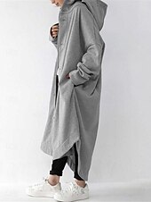 abordables Manteaux d&#039;Hiver-Veste à capuche Femme Extérieur Plein Air Usage quotidien mode Décontractées Avec poches Maxi Manteau Noir Rouge Abricot Automne Hiver Boutonnage Simple Sweat à capuche Standard S M L XL 2XL