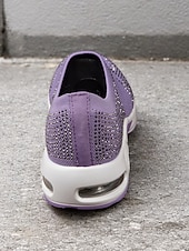 preiswerte Damen-Sneaker-leichte lila Slip-On-Sneaker für Damen mit Strass-Details – bequeme Luftpolstersohle zum Gehen und für die Freizeit