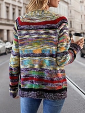 abordables Cardigans et vêtements d&#039;extérieur-Femme Pull Chandail Gilet Cardigan Décontractées Flexible Rayé A côtes Ouvrir le devant Poche Tricoté manche longue Hauts réguliers Tricoter Extérieur du quotidien Fin de semaine Rouge Bleu Automne