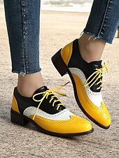 olcso Női lapos sarkú cipők-női retro rózsaszín és fekete oxford cipő – lakk műbőr fűzős brogue a vintage lezser stílushoz és divatos kirándulásokhoz