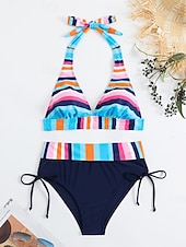 abordables Bikini-Femme Maillots de Bain Bikinis Maillot de bain Vacances Drapeau Rayé Sans Bretelles Maillots de bain