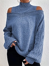 economico Colori solidi-Per donna Felpa Pullover Maglione Informale Morbido Colore puro A coste A collo alto Lavorato a maglia Freddezza Manica lunga Top regolari Maglia Esterno Giornaliero Fine settimana Nero Blu Autunno