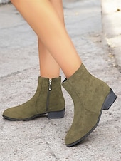 cheap Ankle Boots-Women&#039;s Casual Faux Suede Ankle Boots with Side Zipper and Low Block Heels – Comfortable Vintage Booties for Everyday Wear