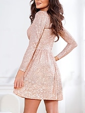 abordables mini robe noire-robe paillette Robe casual Robe Trapèze Femme Mini robe Paillettes Soirée Décontractées Col V manche longue Standard Noir Blanche Fuchsia M L XL