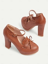 ieftine anii 1950-pantofi vintage maro mary jane de dama - pantofi cu platforma cu toc gros cu detaliu fundita, ideali pentru tinute retro si clasice, perfecti pentru birou, petreceri si ocazii speciale