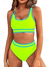 billiga Bikiniset-Dam Badkläder Bikini 2 st Kalsonger Baddräkt Öppen rygg Smal Semester Standkläder Ensfärgat U-hals Ärmlös Baddräkter