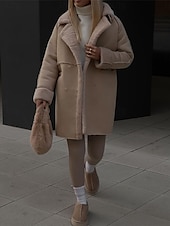 billiga Puffers &amp; Parka-Dam Fleece-jacka Teddyrock Håller värmen Andningsfunktion Ficka Fleecefodrad Ledigt Slät Semester Gata Dagliga kläder Utekväll Enkelknäppt Normal Nedvikt Normal Långärmad Ytterkläder Vit Kaki Mörkgrå