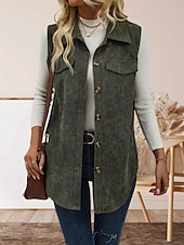 billiga Väst-Dam Väst Utomhus Gata Dagliga kläder Höst Vinter Normal Täcka Normal Håller värmen Andningsfunktion Stylish Ledigt Jacka Ärmlös Ensfärgat Med fickor Armégrön