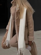 billiga Puffers &amp; Parka-Dam Fleece-jacka Teddyrock Håller värmen Andningsfunktion Ficka Fleecefodrad Ledigt Slät Semester Gata Dagliga kläder Utekväll Enkelknäppt Normal Nedvikt Normal Långärmad Ytterkläder Vit Kaki Mörkgrå