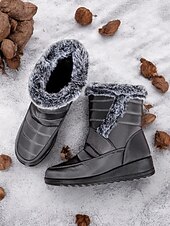 baratos Botas de neve e inverno-botas de neve femininas de inverno azul marinho com forro de pele sintética – botas quentes à prova d&#039;água e antiderrapantes