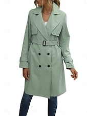 billiga Kappor och trenchcoats-Dam Kappa Utomhus Gata Dagliga kläder Höst Vinter Lång Täcka Normal Håller värmen Andningsfunktion Stylish Ledigt Jacka Långärmad Slät Med fickor Med bälte Grön Kaki