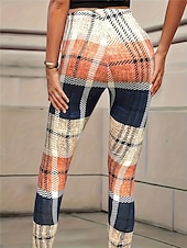 billige Kunst og design trykk-Dame leggings Bukser Mote gateklær Full lengde Høy midje Rutet trykk Termisk varm Pustende Myk Mikro-elastisk Utendørs Daglig Gul Høst Vinter Regular Fit