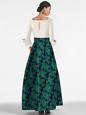 abordables VERT-Robe de soirée en A verte brocart floral élégante tenue formelle longueur complète manches 3/4 décolleté en V poche en satin avec imprimé robe invitée de mariage