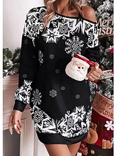 abordables Robe de fête de Noël-Flocon de Neige Robe Sweat à capuche Femme Noël Nouvel an la veille de Noël Le style mignon Epaules Dénudées Adultes Soirée Noël Robe