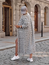 cheap Cardigans &amp; Outerwears-Women&#039;s Sweater Cardigan Casual Soft Pure Color Ribbed Open Front Tassel Knitted Long Sleeve Long Tops Knit Outdoor Daily Weekend Black Khaki Fall Winter