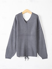 billiga Solida färger-Dam Tröja Pullover tröja Ledigt Mjukt Ren färg Ribbad V-hals Stickat Långärmad Vanliga toppar Sticka Utomhus Dagligen Helgen Rodnande Rosa Blå Höst Vinter