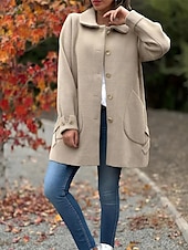 abordables Manteaux Trench-Manteau Femme Extérieur Plein Air Usage quotidien mode Décontractées Avec poches Normal Manteau Noir Abricot Café Automne Hiver Boutonnage Simple Col rabattu Standard S M L XL 2XL